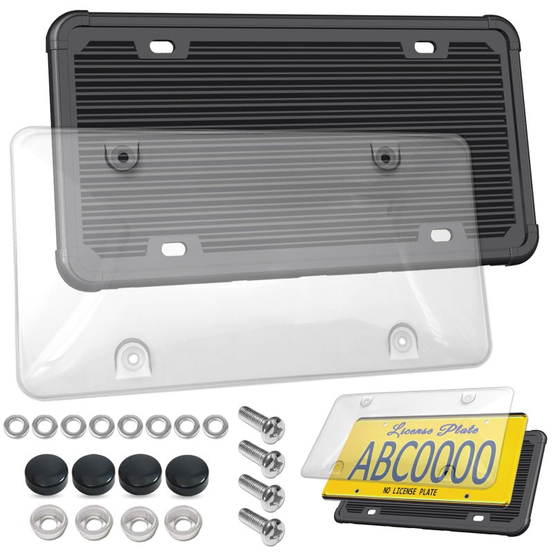 ZXFOOG Car License Plate Frame Cover- Clear Bubble Novelty Plate Cover with Silicone Car Tag Holder for US Plate, Unbreakable Protector for Front or Back Rear Plate Included Screws,Caps - Image 1